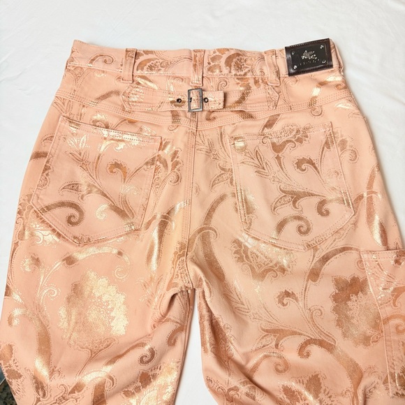 ETRO Milano FW18 Metallic Rose Gold Signature Paisley Carpenter Jeans 30 Italy - Picture 3 of 16